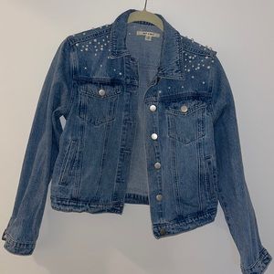 Size medium denim jacket with pearls